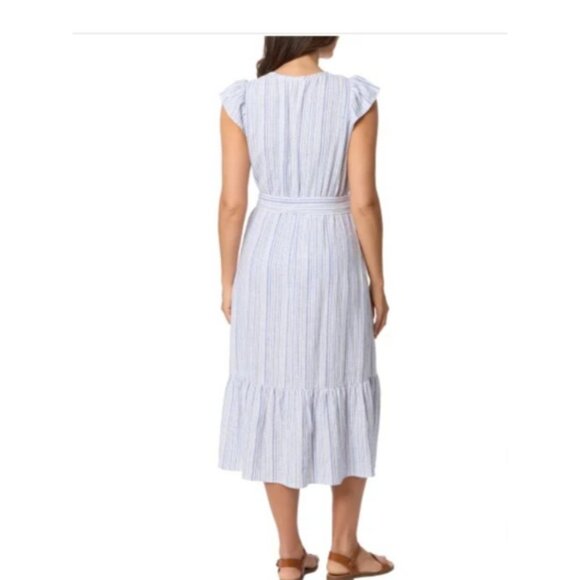 Briggs Women's Linen Blend Size XS Tiered Flutter Cap Sleeve Dress White Blue - Picture 14 of 15